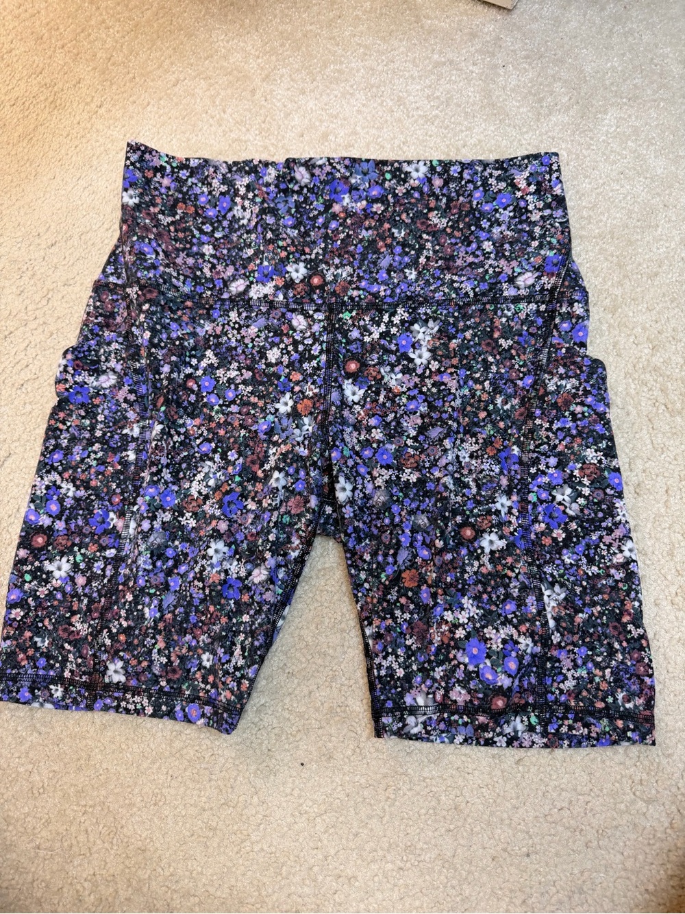 lululemon athletica Floral High-Rise Bike Shorts in Black and Purple